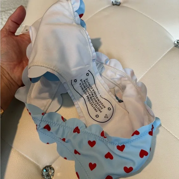 New Bandeau Padded Top Bikini Blue and Red Heart Pattern Size Medium NWT - Picture 8 of 12